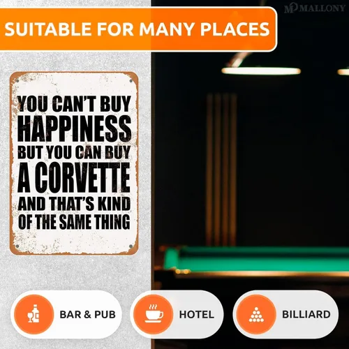 Miniatura 8 de Vfunvilleey Signs - Letrero de lata de 8 x 12 pulgadas, con texto en inglés "You Can't Buy Happiness But You Can Buy a Corbette", letrero de metal