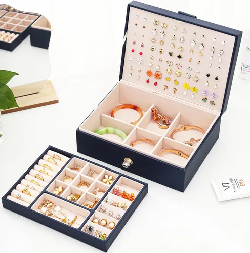 Miniatura 163 de Joyero de pendientes para mujeres y niñas, organizador de aretes de 5 capas, caja organizadora de joyas blanca con candado, collares y aretes