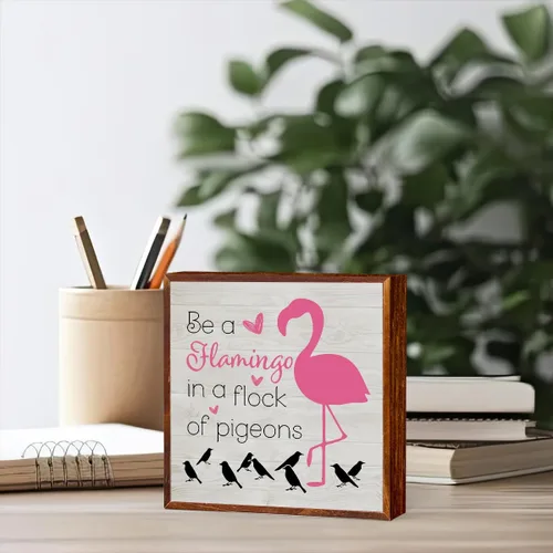 Miniatura 4 de Decoración de flamenco para decoración de verano para el hogar, escritorio de flamenco, inspirador, día soleado, caja de madera, letrero de madera