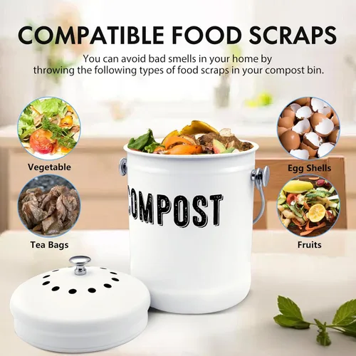 Miniatura 3 de ENLOY - Contenedor de compostaje para cocina, para encimera, con tapa, para residuos de alimentos en la cocina, con recubrimiento en polvo, a prueba