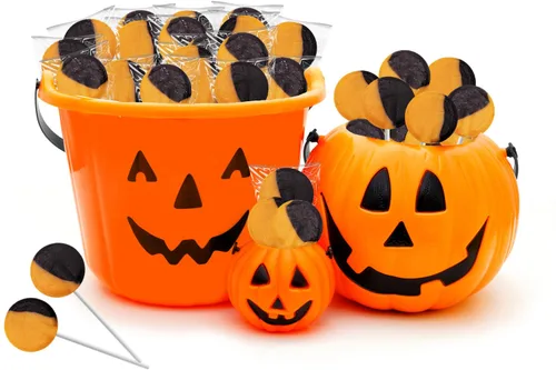 Miniatura 3 de Fruidles Paleta plana naranja y negra, ideal para rellenar bolsas de golosinas de Halloween, envueltas individualmente (media libra)