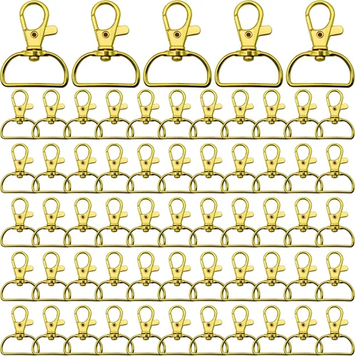 Miniatura 10 de 60 ganchos giratorios a presión, gancho giratorio de metal para llavero, suministros de manualidades, 1 pulgada (0.984 in) de ancho interior Plata