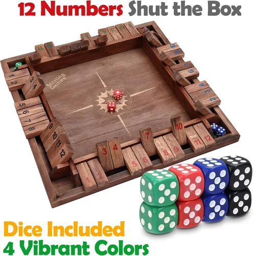 Miniatura 6 de Sterling Games - Juego de 12 pulgadas para 4 jugadores, juego de dados familiares con caja de 12 números, tablero de madera grande con temática