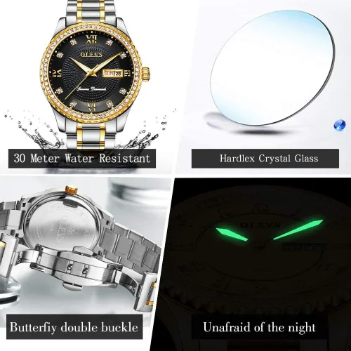 Miniatura 11 de OLEVS - Relojes de diamantes para hombres, relojes de vestir a prueba de agua, relojes analógicos de cuarzo de lujo con calendario de fecha y correa