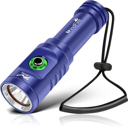 Miniatura 8 de Linterna de buceo WindFire, linterna impermeable para buceo 262 pies bajo el agua, linterna recargable para snorkel con 4 modos y indicador