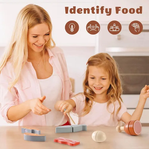 Miniatura 9 de ROBUD Juego de Comida de Madera para Jugar, Alimentos de Juguete para Cortar para Cocina de Simulación de Niños, Accesorios de Juguete de Cocina