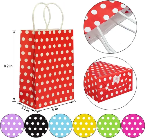 Miniatura 2 de ADIDO - Bolsas de papel rojo EVA con puntos blancos de papel kraft con asas bolsas de papel para niños, cumpleaños, bodas, fiestas y fiestas