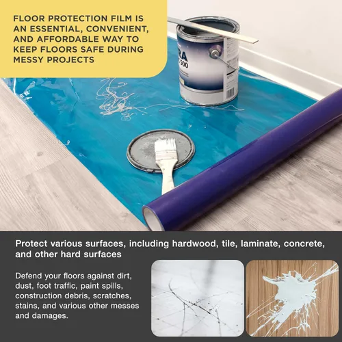 Miniatura 4 de Dura-Gold Película protectora de suelo, rollo de 24 pulgadas x 50 pies, protector de piso de plástico transparente, protección de piso de plástico