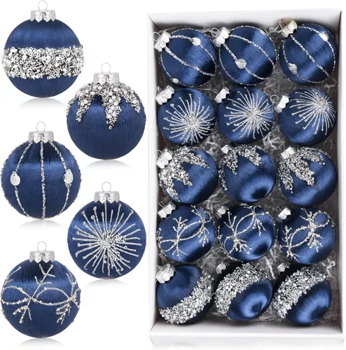 Bolas de Navidad Azul Marino Adornos - Paquete de 15 Adornos de Árbol de Navidad de Lujo No Se Astillan - Juego de Bombillas de Navidad de Satén y