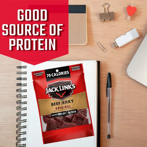 Miniatura 2 de Jack Link's Carne seca de res, original y inteligente, paquete a granel – Bocadillo de carne sabrosa para la escuela, 0.32 oz de proteína y 70