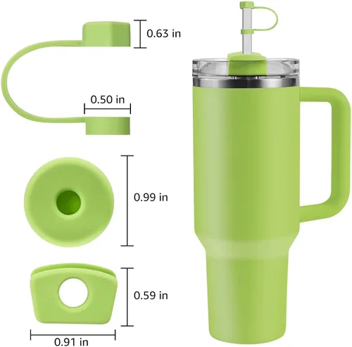 Miniatura 2 de Linsaner Juego de adornos de silicona para popotes Stanley, 2.0, vasos de 30 oz/40 onzas con cubierta para popote Stanley, eucalipto (paquete de 1)
