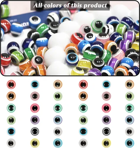 Miniatura 5 de Cuentas de mal de ojo para hacer pulseras, paquete a granel, de 0.236 pulgadas, coloridas y redondas, círculos, cuentas contra el mal de ojo, turco