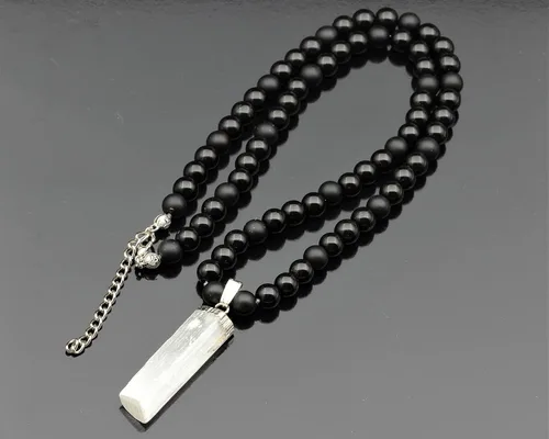 Miniatura 103 de Colgante de turmalina cruda natural, Collar de cuentas de ónix negro genuino, Collar de piedra negra, Collar de piedras preciosas, Cuentas de 0.315