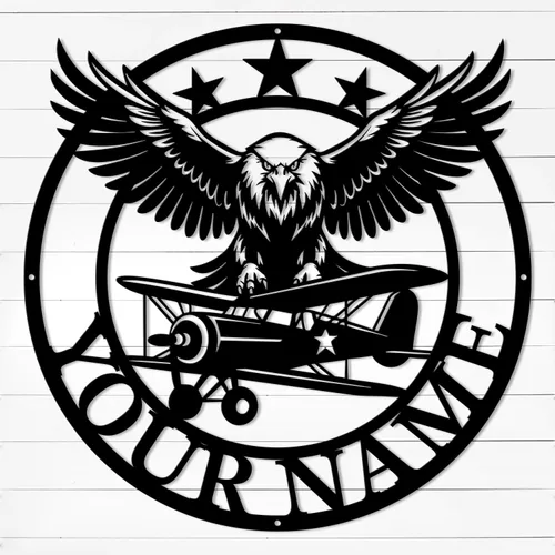 Miniatura 2 de Magilab Placa de pared de avión retro con nombre personalizado, decoración de metal de hierro personalizado, letrero de aviación negro de 8 a 30