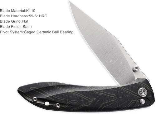 Miniatura 8 de Petrified fish PFE08 - Cuchillo plegable de crecimiento, hoja de satén K110 de 3.62 pulgadas, cuchillo de bolsillo con bloqueo de botón de mango G10