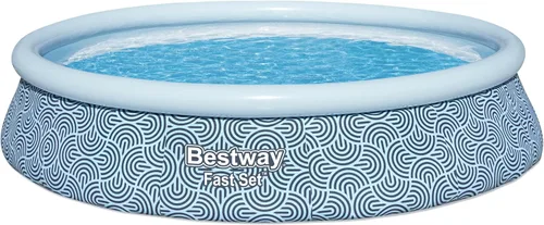 Bestway Fast Set - Juego de piscina inflable redonda, 13 pies x 33 pulgadas, estampado de ratán, piscina circular sobre el suelo, incluye bomba de