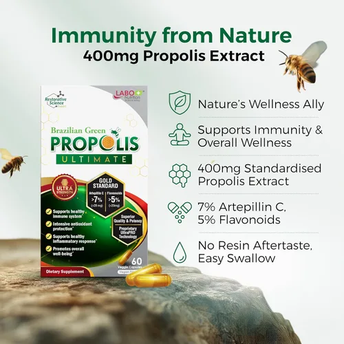 Miniatura 3 de LABO Nutrition Propóleos verdes brasileños Ultimate – Contiene > 7% o 28 mg por porción de Artepillina C y >5% de flavonoides, para apoyo