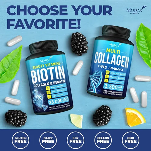 Miniatura 7 de Biotin - Suplemento de queratina de colágeno con ácido hialurónico, 25,000 mcg de vitaminas para el crecimiento del cabello para hombres y mujeres