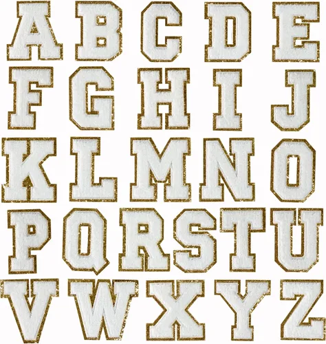 Miniatura 39 de 4 PCS Parches de Letras de Felpilla Negra, Letras Bordadas por Transferencia de Calor, Parches con Purpurina, Parches de Letras Universitarias