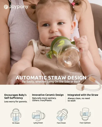 Miniatura 5 de Joypony Vasos para sorber para niños pequeños de 1 a 3 años, vaso con popote con peso a prueba de derrames con asa para bebés de 6 meses en Verde/1