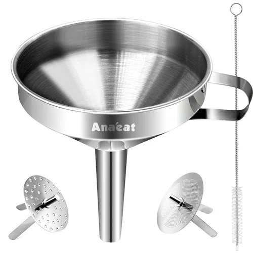 Miniatura 10 de Anaeat Embudo de cocina de acero inoxidable, embudos de cocina multiusos de metal de grado alimenticio con 2 filtros de filtro extraíbles