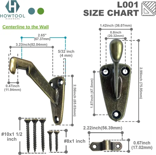 Miniatura 4 de Soporte de pasamanos resistente de latón antiguo, paquete de 3 HOWTOOL