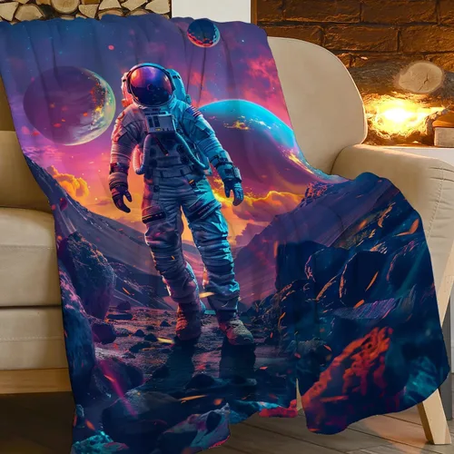 Miniatura 2 de Manta con estampado de astronauta, planeta espacial y galaxia, regalos para sofá, cama, decoración de cosas, ligera, suave y acogedora, de forro