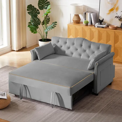 Miniatura 21 de hansones Sofá cama extraíble multifuncional de 66 pulgadas con mesa auxiliar oculta, reposabrazos de almacenamiento, puerto de carga integrado