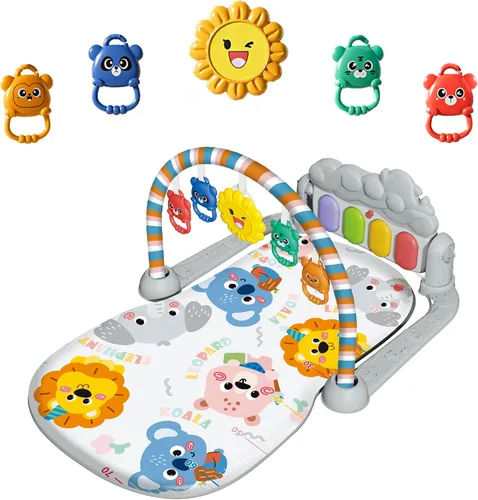 Miniatura 8 de Tapete de juego para bebé, gimnasio para bebé, tocar piano tiempo boca abajo, tapete de actividad para bebé, música y luces para niño y niña