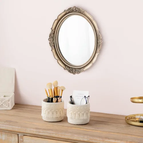 Miniatura 2 de Mkono Soporte Organizador de Brochas de Maquillaje de Macramé Peine Brochas Mini Cesta de Almacenamiento Juego de 2 Cestas de Decoración Boho
