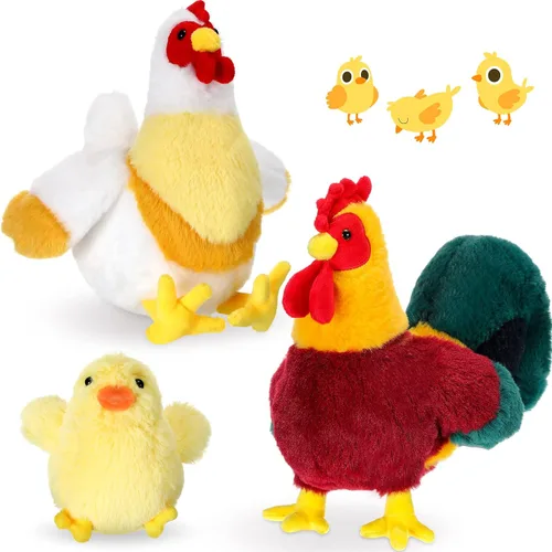 Skylety Juego de 3 juguetes de peluche de pollo, juguete de peluche de pollo, juguete de peluche de gallo para granja, baby shower, fiesta,