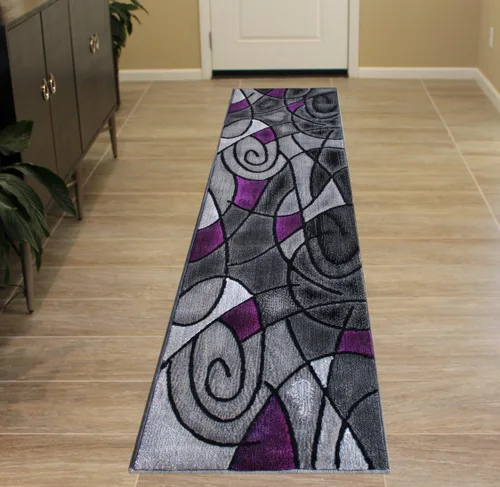 Miniatura 27 de Masada Rugs, Alfombra moderna y contemporánea, color morado, gris y negro (2 pies x 3 pies)
