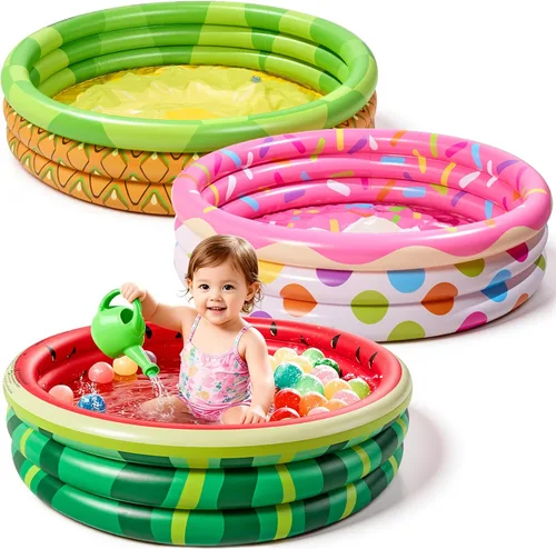 Paquete de 3 piscinas inflables para niños de 45 x 10 pulgadas, sandía, piña y cupcakes para niños de temporada y diversión de temporada, piscina de