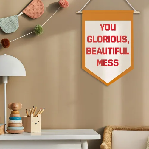 Miniatura 3 de ChenCraty Divertidos carteles de lienzo inspiradores para pared, con texto en inglés "You Glorious Beautiful Mess Humorístico", banderín colgante