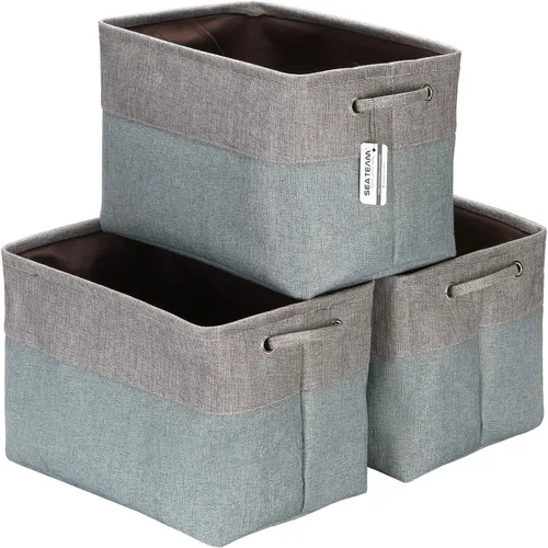 Sea Team Juego de 3 cestas de almacenamiento grandes, organizador de maletero, cubos de ropa y juguetes, 15 x 10 x 10 pulgadas, caja rectangular