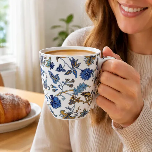 Miniatura 7 de Taza de café floral de porcelana de hueso de 14 onzas con asa, elegante taza de café, té, regalos de cumpleaños de Navidad para mujeres, hombres