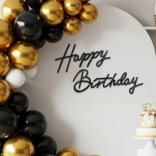 Miniatura 20 de TONIFUL Cartel de feliz cumpleaños para telón de fondo, pancarta de fieltro negro, incluye pegamento de puntos, perfecto para telón de fondo