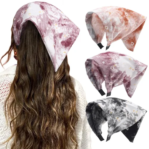 Miniatura 8 de HAIMEIKANG Diademas florales para mujer, bandanas bohemias para el cabello, bufanda, pañuelo triangular, bandas para el cabello de color sólido