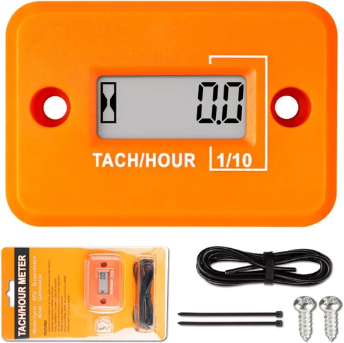 Medidor de Horas Tacómetro Autoalimentado Nine-Rong LCD Digital Tacómetro Inductivo Temporización Medición RPM Diseño Impermeable, para Motor de