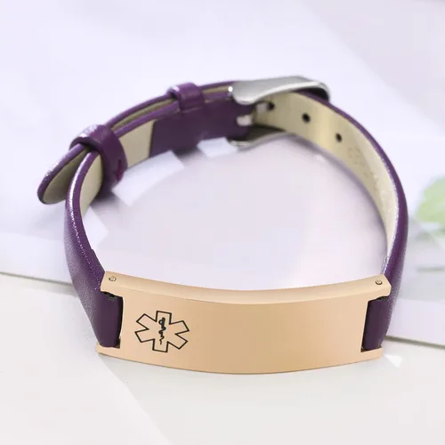 Miniatura 16 de MPRAINBOW Pulsera de alerta médica personalizada para mujer, correa de reloj de cuero genuino, grabado de doble cara, diabetes, epilepsia, joyería