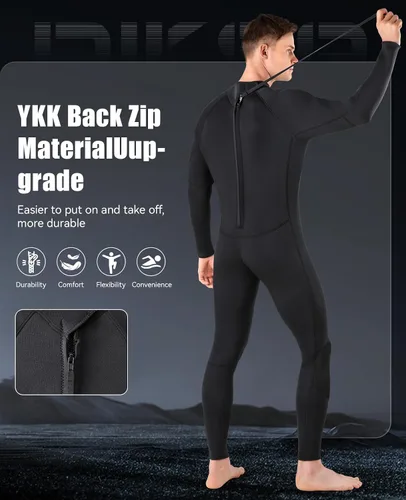 Miniatura 2 de Niksa Men Wetsuit 3/2mm, SBR Neoprene Full Wet Suit YKK Back Zip for Surfing Swimming Diving Water Sports Negro