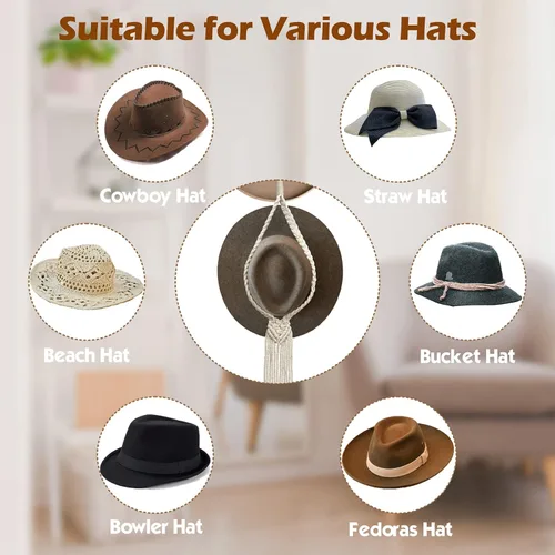 Miniatura 4 de Percheros para Sombreros Colgadores de Sombreros para Pared, Organizador de Sombreros Bohemio para Colgar en la Pared Exhibición de Sombreros