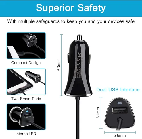 Miniatura 5 de Adaptador de cargador de coche de 3.4A para Samsung Galaxy S26 Ultra/S26/S25/S24 Ultra/S23/S22/S21 5G/S20/S9, Google Pixel 10a/9 Pro Fold/8Pro/8