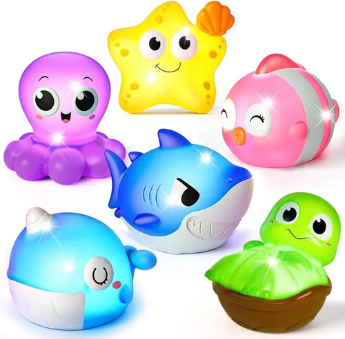 Juguetes de baño iluminados, juguetes de piscina para niños de 1, 2, 3 años, juguetes de baño activados por agua para niños de 1 a 3 años, juguetes