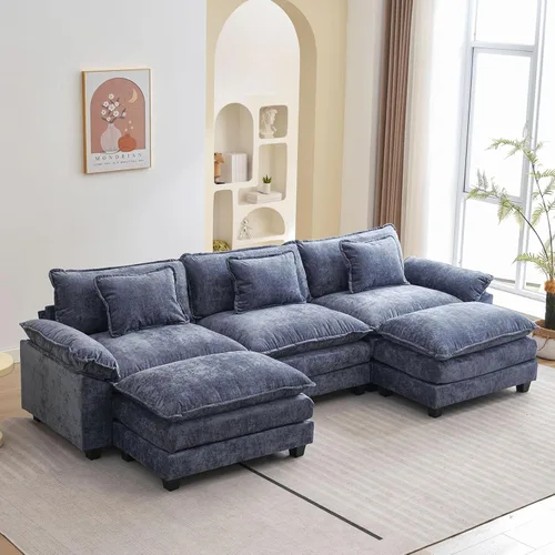 Miniatura 88 de Oprisen Sofá Seccional Modular, Cómodo Cloud Couch Sofá Seccional, Sofá Cama de Chenilla con Asiento Profundo con Almohadas Decorativas para Sala