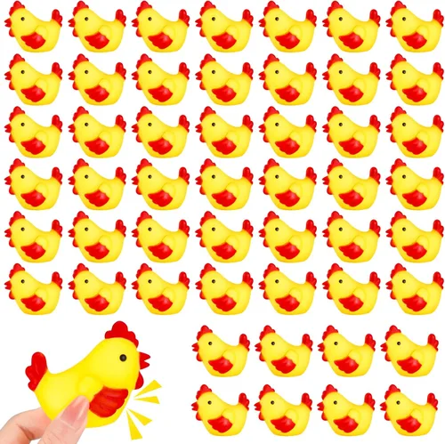 Silipull 50 piezas de goma amarilla chirriante de pollo mini chillones de goma chirriantes de pollo juguete chirriante para ducha, baño, cumpleaños,