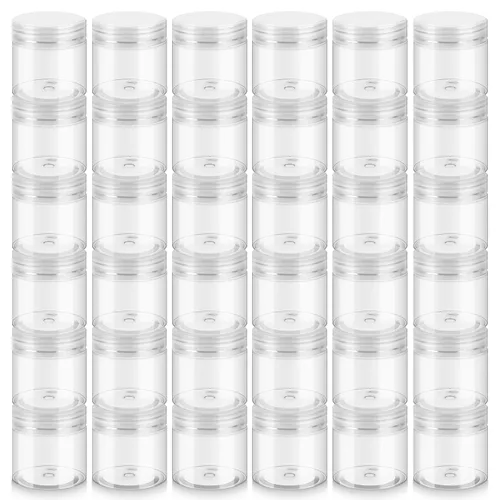 Miniatura 14 de Loretoy Paquete de 36 tarros de plástico de 2 onzas con tapas, sin BPA, reutilizables, rellenables, recipientes de cosméticos transparentes