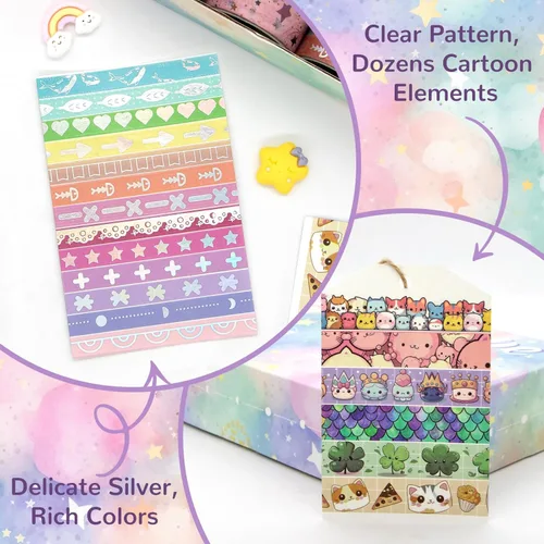 Miniatura 5 de WAPETASHI Juego de 50 rollos de cinta washi, cinta Washi plateada para álbumes de recortes, diario de viñetas, planificador, regalo, cinta