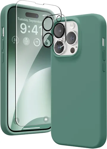 Miniatura 58 de GONEZ Funda de silicona para iPhone 14 Pro Max, compatible con MagSafe, con protector de pantalla + protector de lente de cámara, silicona líquida a