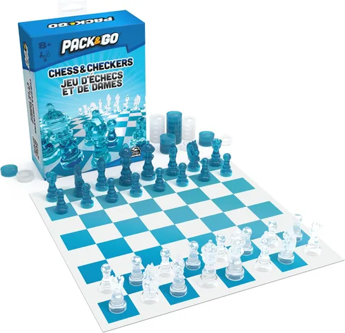 Juego de mesa Pack & Go de ajedrez y damas de Spin Master Games Juego portátil de 2 jugadores Tablero de ajedrez Juego de ajedrez para adultos y